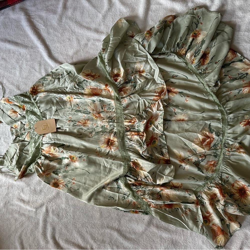 Floral High Low Dress in Green by [Brand]